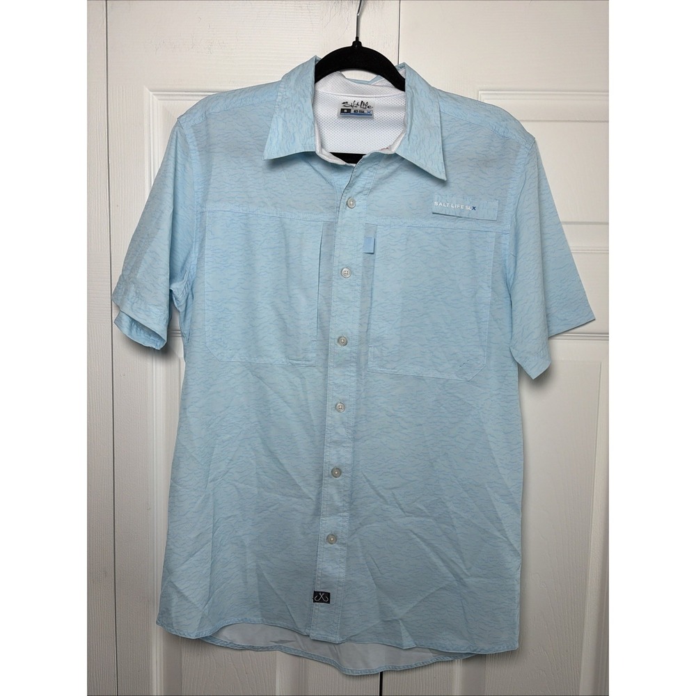 Salt Life Mens Small Blue SLX FIshing Shirt Vented Boating